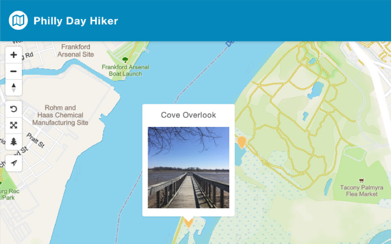 A screenshot showing the web project Philly Day Hiker